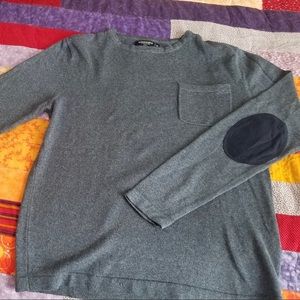 Lightweight blue sweater with elbow patches
